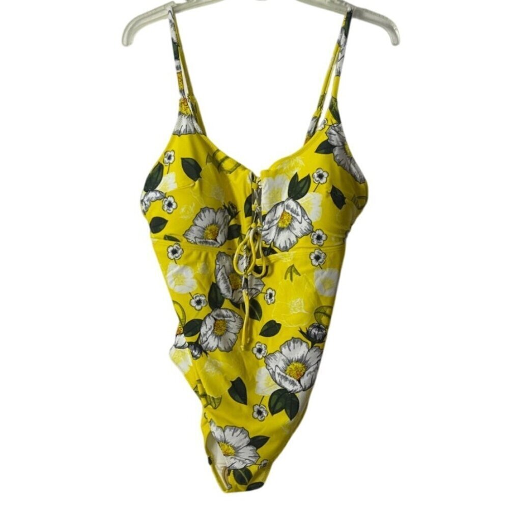 Shekini Womens Yellow Floral One-Piece Swimsuit With Adjustable Straps Size 0X N